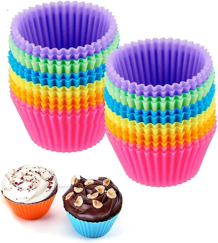Paquete de 24 tazas reutilizables de silicona para hornear cupcakes, tazas de 2.75 pulgadas y forros antiadherentes para muffins para fiestas,