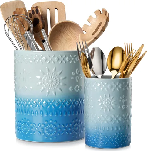Miniatura 14 de LOVECASA Soporte para utensilios, de cerámica de 7.2 pulgadas + 5.4 pulgadas para encimera, utensilios de cocina grandes para encimera de cocina