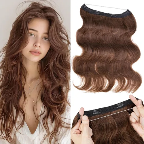 Miniatura 33 de Extensiones de cabello en aureola de cabello humano real, Extensión de cabello Halo 100% cabello humano, Extensiones de cabello con alambre, Lacio