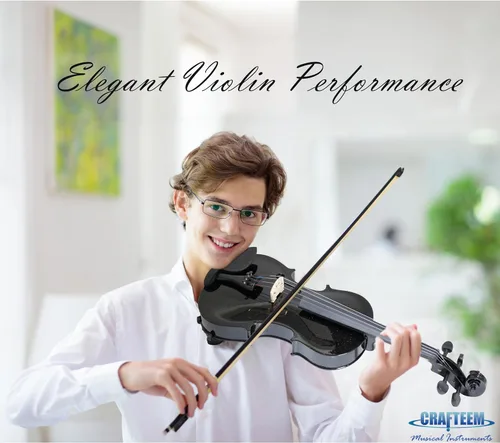 Miniatura 3 de CRAFTEEM 1/2 Conjunto de violín negro premium hecho a mano para principiantes, adultos y niños con cinta adhesiva para dedos de 5 colores - Violín