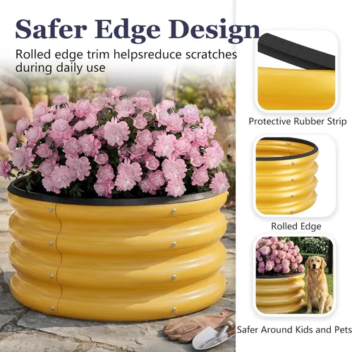 Miniatura 8 de 2 camas de jardín redondas elevadas de 2 x 2 x 1 pies, color amarillo, 1 paquete de 1 maceta de acero galvanizado de 0.024 in de grosor con pintura