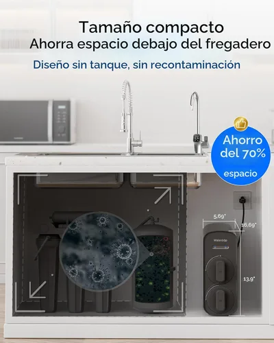 Miniatura 7 de Waterdrop G5P700A Filtro de Agua de Ósmosis Inversa Alcalina Mineral pH+ Certificado NSF/ANSI 58 & 372, Sistema de Ósmosis Inversa de 700G, Sistema