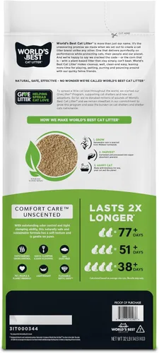 Miniatura 2 de WORLD'S BEST CAT LITTER Comfort Care sin perfume, 32 libras, ingredientes naturales, aglutinación rápida, desechable, 99% libre de polvo y fabricado
