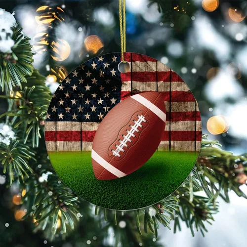Miniatura 2 de Adorno de Navidad de cerámica con diseño de bandera de Estados Unidos con dos caras, novedad para familiares, amigos, niños, amantes del fútbol