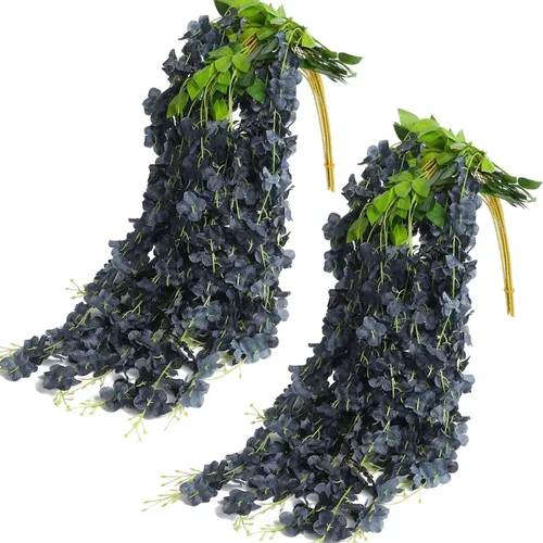 Fermus Paquete de 24 guirnaldas de flores colgantes de glicina artificial, vid de glicina falsa para decoración de boda floral de jardín (negro)