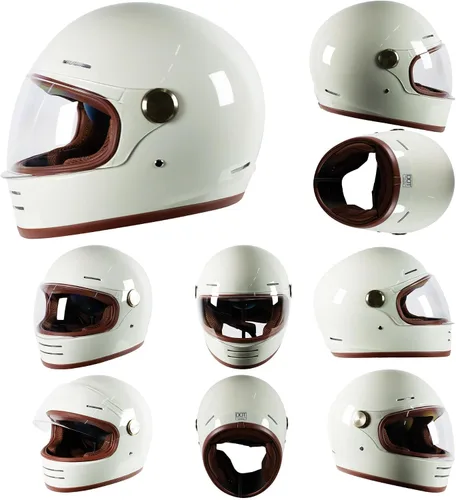 Miniatura 8 de Casco retro para motocicleta Loyoriwy para adultos: Casco integral vintage con sistema de ventilación, diseño impermeable para motociclismo Blanco