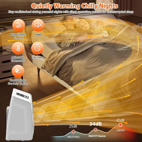 Miniatura 7 de HEATIT Calentador de espacio para interiores, pantalla digital con termostato, temporizador de 1-12 horas, modo de ventilador, 1500 W/750 W, Blanco