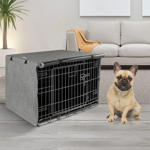 Miniatura 6 de Seiyierr Funda para jaula de perro – Fundas para perrera para jaula de perros de 30 pulgadas, poliéster de doble puerta para jaula de alambre