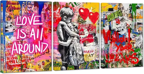 Miniatura 78 de 3 Piezas de Arte de Pared Banksy en Lienzo, Póster de Graffiti, Decoración de Pared con Citas Inspiradoras, Nunca Te Rindas, Obras de Arte para Sala