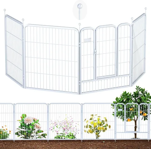 Miniatura 10 de Valla de jardín al aire libre con puerta, paquete de 6 unidades de 32 pulgadas de alto x 14 pies de largo, metal resistente, valla decorativa