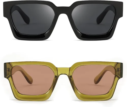 Miniatura 16 de FEISEDY Gafas de sol cuadradas retro de los años 90 para mujeres y hombres, gafas de sol rectangulares gruesas de moda con protección UV400 B2385