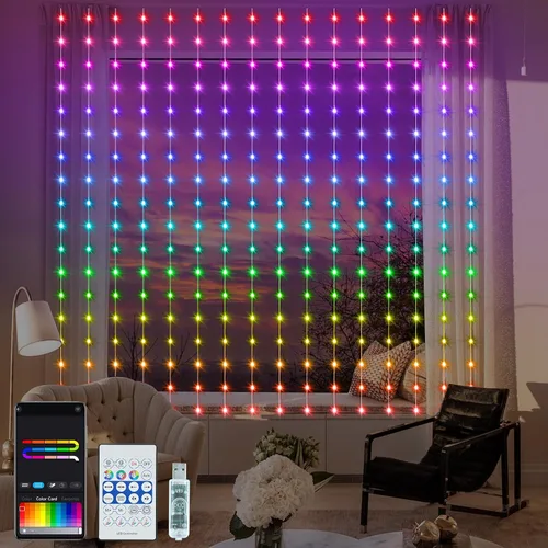Miniatura 8 de Luces de cortina inteligentes LumBelle 6.6x6.6 pies, luz de cortina de 400 LED con control remoto por aplicación, sincronización con música, luces