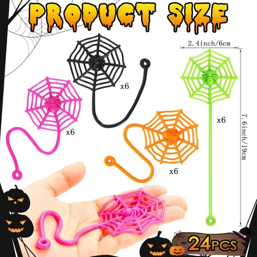 Miniatura 2 de 24 piezas de telaraña adhesiva para niños, 7.6 pulgadas de telaraña, juguetes de mano pegajosos de telaraña, recuerdos de fiesta de araña