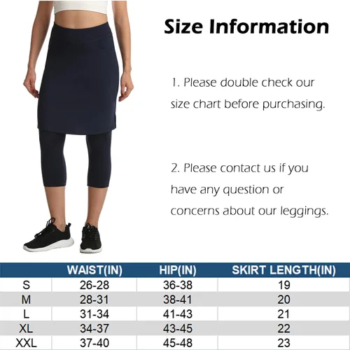 Miniatura 6 de HOKOYI Falda modesta con leggings adjuntos para mujer, entrenamiento hasta la rodilla, pantalones capri con 2 bolsillos