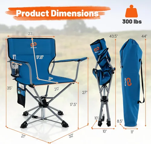 Miniatura 3 de Goplus Silla de caza giratoria de 360°, silla ciega plegable para adultos con portavasos y bolsa de transporte, sillas de camping ligeras y Azul