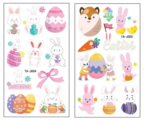 Miniatura 5 de 10 hojas (110 unidades) Tatuaje temporal de Pascua para niños, calcomanías de tatuaje de huevos de conejo, manos faciales disponibles, decoraciones