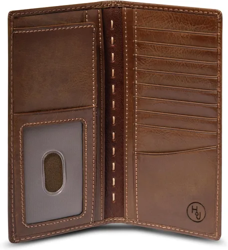 Miniatura 5 de HoJ Co. - Cartera larga plegable para hombre Cartera de Rodeo Cuero de grano completo Regalo de cazador de ciervos Adorno de ciervo de latón