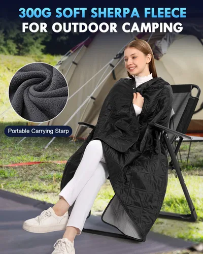 Miniatura 2 de Manta de campamento al aire libre, manta de forro polar impermeable para estadio con bolsa portátil, ligera para clima frío, deportes, mascotas