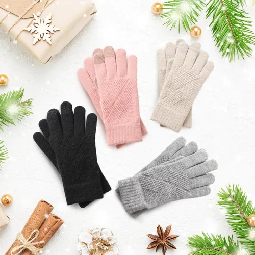 Miniatura 7 de TOBEHIGHER Guantes de invierno Guantes para mujer para clima frío, guantes de invierno para pantalla táctil, guantes de punto de lana de alpaca