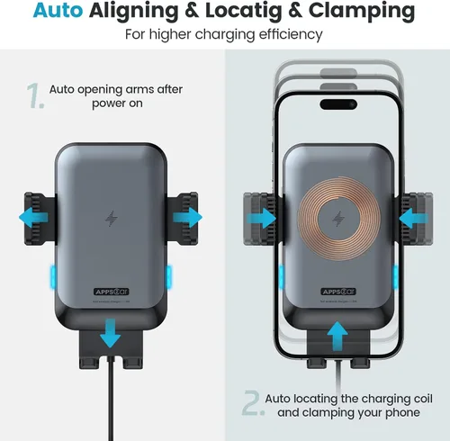 Miniatura 3 de APPS2Car Soporte de cargador inalámbrico para automóvil, ranura para CD, sujeción automática de 15 W, soporte de teléfono de CD de carga rápida