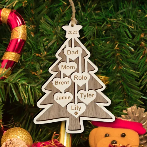Miniatura 18 de Adorno de Navidad familiar personalizado 2023, adornos de madera para árbol de Navidad con cuerda pequeña, de 1 a 10 nombres personalizados