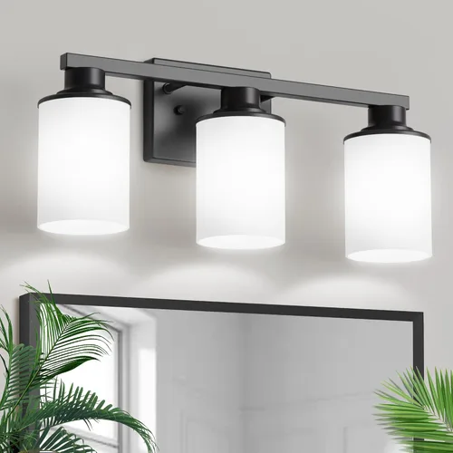 Miniatura 20 de L LOHAS LED Lámparas de baño negras de 2 luces, accesorios de iluminación modernos sobre espejo con pantalla de vidrio transparente, luces
