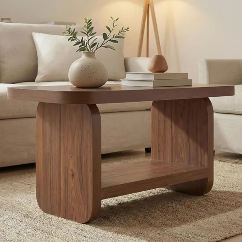 Miniatura 6 de LITTLE TREE Mesa auxiliar de madera, mesa central de 47.2 pulgadas con almacenamiento, mesas rectangulares modernas de granja para sala de estar
