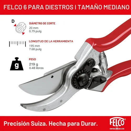 Miniatura 5 de Felco Tijeras de podar F6 - Cortadoras de jardín de 7.7 pulgadas fabricadas en Suiza para manos medianas Podadoras de mano para jardinería