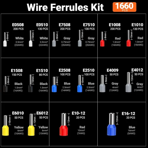 Miniatura 5 de Preciva Kit de herramientas de prensado de virola con pelacables, crimpadora hexagonal AWG 28-5 (0.08-16mm²) Terminales de virola de trinquete