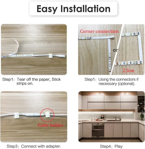 Miniatura 6 de WOBANE - Luz para debajo de la encimera, iluminación led regulable, 6 tiras de luz con control remoto para cocina, estante, despensa, escritorio