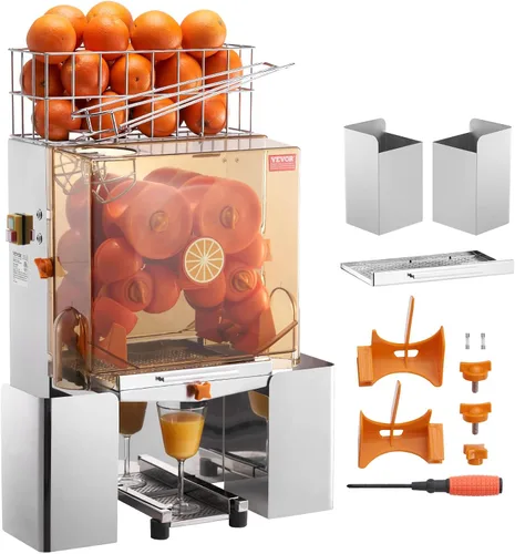VEVOR Exprimidor de naranja comercial, extractor de jugo automático de 120W, exprimidor de naranja de acero inoxidable para 20 naranjas por minuto,