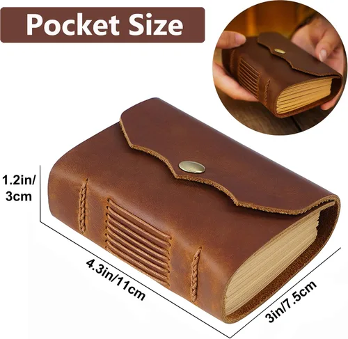 Miniatura 2 de Acidea Cuaderno de bolsillo de cuero, 4.3 x 3 pulgadas, cuaderno de bocetos vintage de cuero auténtico, sin forro, 320 páginas, papel kraft pequeño