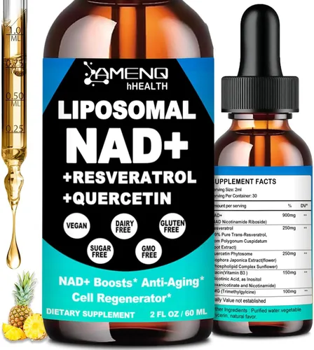 Suplemento NAD, liposomal NAD nicotinamida ribósido resveratrol 900mg Quercetion, TMG, vitamina B3, suplemento líquido NAD Plus de alta potencia