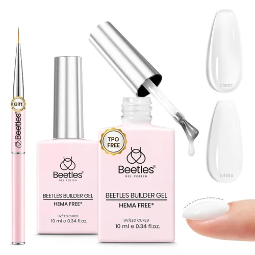 Miniatura 20 de Beetles Gel Constructor para Uñas, 3 Piezas de Gel Constructor de Uñas Transparente con Base y Capa Superior para Fortalecimiento de Uñas