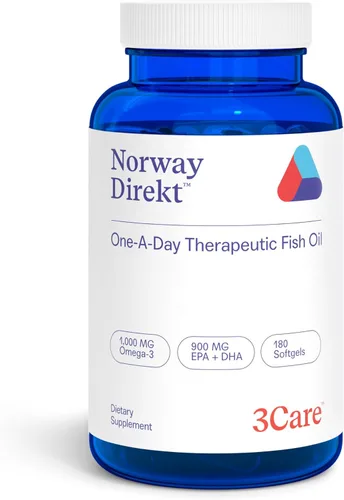 Noruega Direkt Omega-3 Aceite de pescado 2,000 mg de Omega-3 por 2 cápsulas blandas | 1060 mg EPA, 740 mg de DHA (2 porciones de gel suave) grado