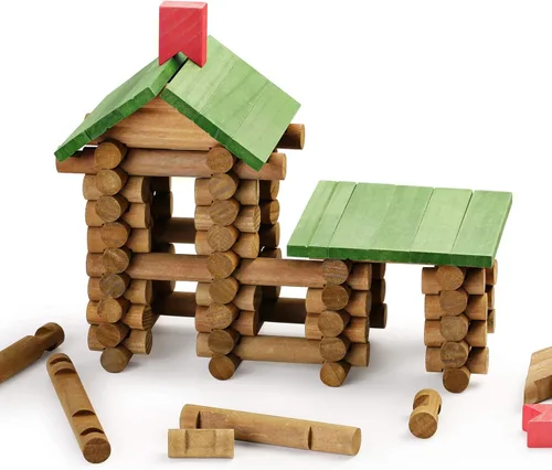 Miniatura 2 de SainSmart Jr. Juego de 450 piezas de cabaña de madera para niños pequeños, kit de construcción clásico STEM con bloques de troncos de madera