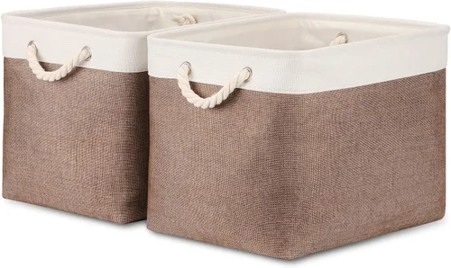 Miniatura 67 de Bidtakay Cestas de almacenamiento de tela con asas [paquete de 2] organizador de lona grande de 16 x 11.8 x 11.8 pulgadas, canastas altas plegables