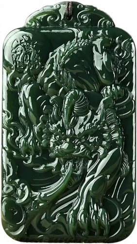 China Natural Hetian Green Jade Nefrita Tallado Unicornio Pixiu Bestia Colgante Amuleto, Piedra