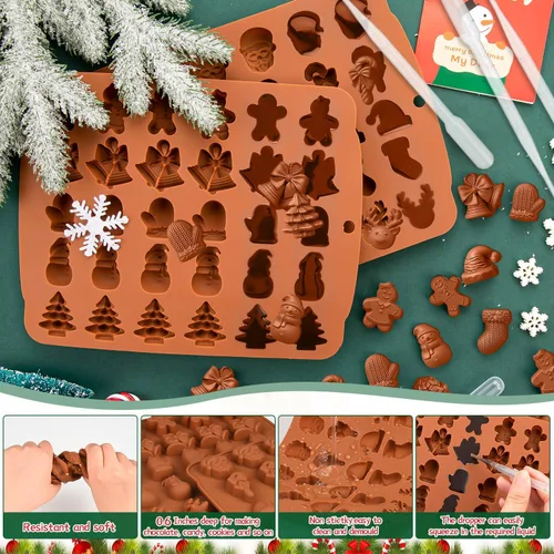 Miniatura 5 de Moldes de silicona para chocolate de Navidad, 2 moldes de silicona reutilizables para chocolate, molde de Navidad para hornear con patrones de alce