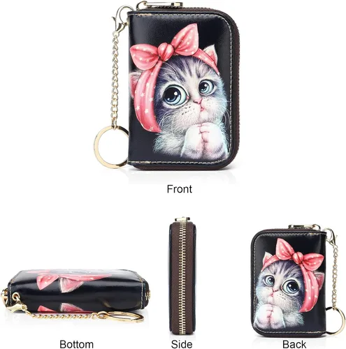Miniatura 2 de APHISON - Tarjetero con protección RFID, carteras , funda para tarjetas de cuero con cremallera para mujerniñacaja regalo