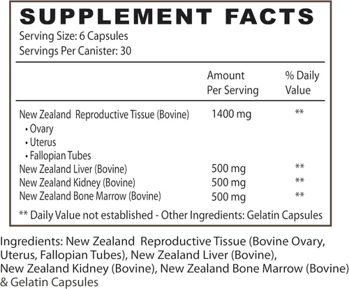 Miniatura 12 de Cápsulas de mejora femenina Her Power de 2900 mg por porción (180 unidades) Tejido reproductivo femenino liofilizado, hígado, riñón y médula ósea