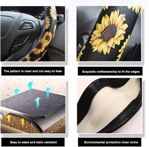 Miniatura 3 de Funda de cuero para volante de automóvil, protector antideslizante para volante para mujeres, niñas y damas, universal de 15 pulgadas, color negro