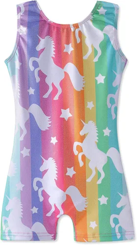 HOZIY Leotardos de gimnasia para niñas, unicornio, aurora, arcoíris, sirena, dinosaurio, magdalena, brillante, con pantalón ciclista para niños