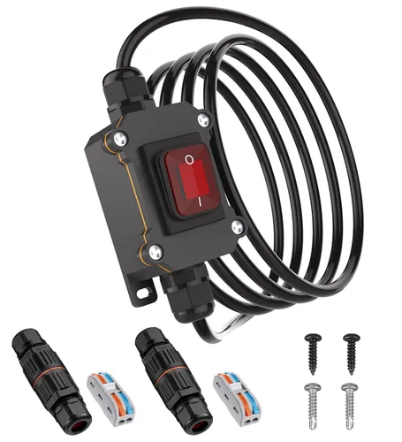 Miniatura 8 de Interruptor en línea de 5 pies y 12 V IP68 impermeable, interruptor de palanca de encendido/apagado para exteriores con caja de conexiones