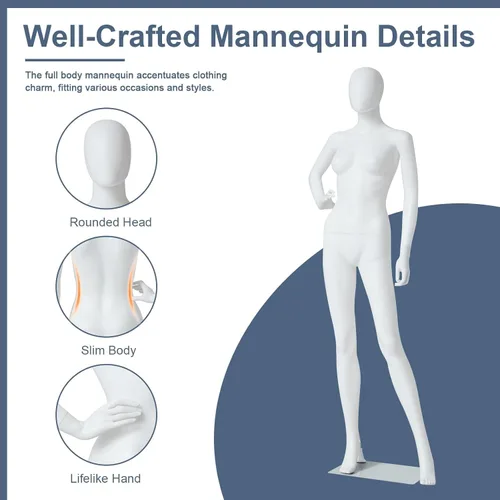 Miniatura 7 de kinbor Maniquí femenino de cuerpo completo – Maniquíes minoristas de 70 pulgadas con soporte de modelo con base de metal para costura, exhibición