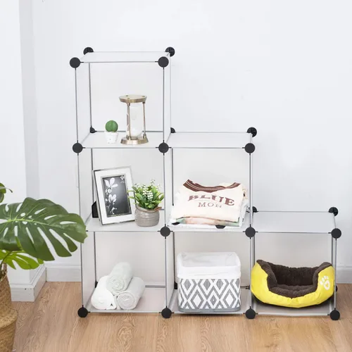Miniatura 2 de Tangkula Organizador de almacenamiento de 6 cubos, gabinete de plástico PP con marco de acero inoxidable, sistema de almacenamiento modular portátil