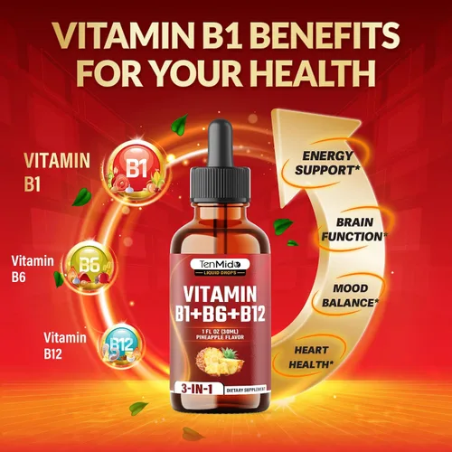 Miniatura 5 de Gotas líquidas de complejo de vitamina B 3 en 1 para mujeres y hombres, con tiamina B1, piridoxina B6, metilcobalamina B12, sin alcohol, sin OMG, 1