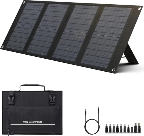 Panel solar portátil de 40 vatios para estación de energía portátil de 100W~200W, cargador solar plegable con salida DC de 12-15V (11 conectores) y