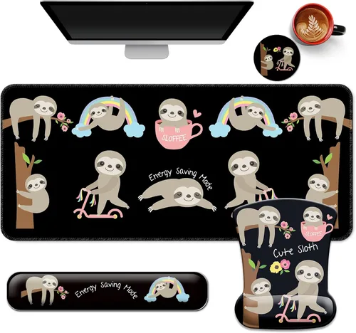 Miniatura 17 de Juego de alfombrillas de escritorio + teclado y alfombrilla para mouse con soporte para reposamuñecas, alfombrilla grande 4 en 1 para computadora