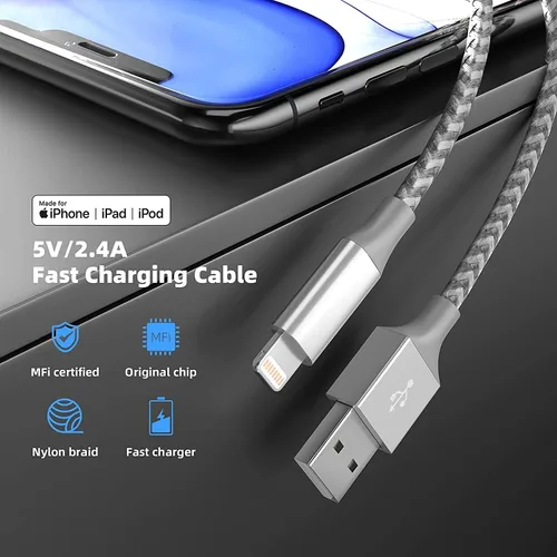 Miniatura 3 de Cargador para iPhone [certificado Apple MFi] Paquete de 3 cables Lightning de 10 pies de largo, carga rápida, sincronización de datos, cable USB